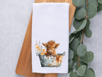 Faire: Dark Horse Dream Designs LLC Baby Highland Cow Bath Time Kitchen, Dish,Hand Towel